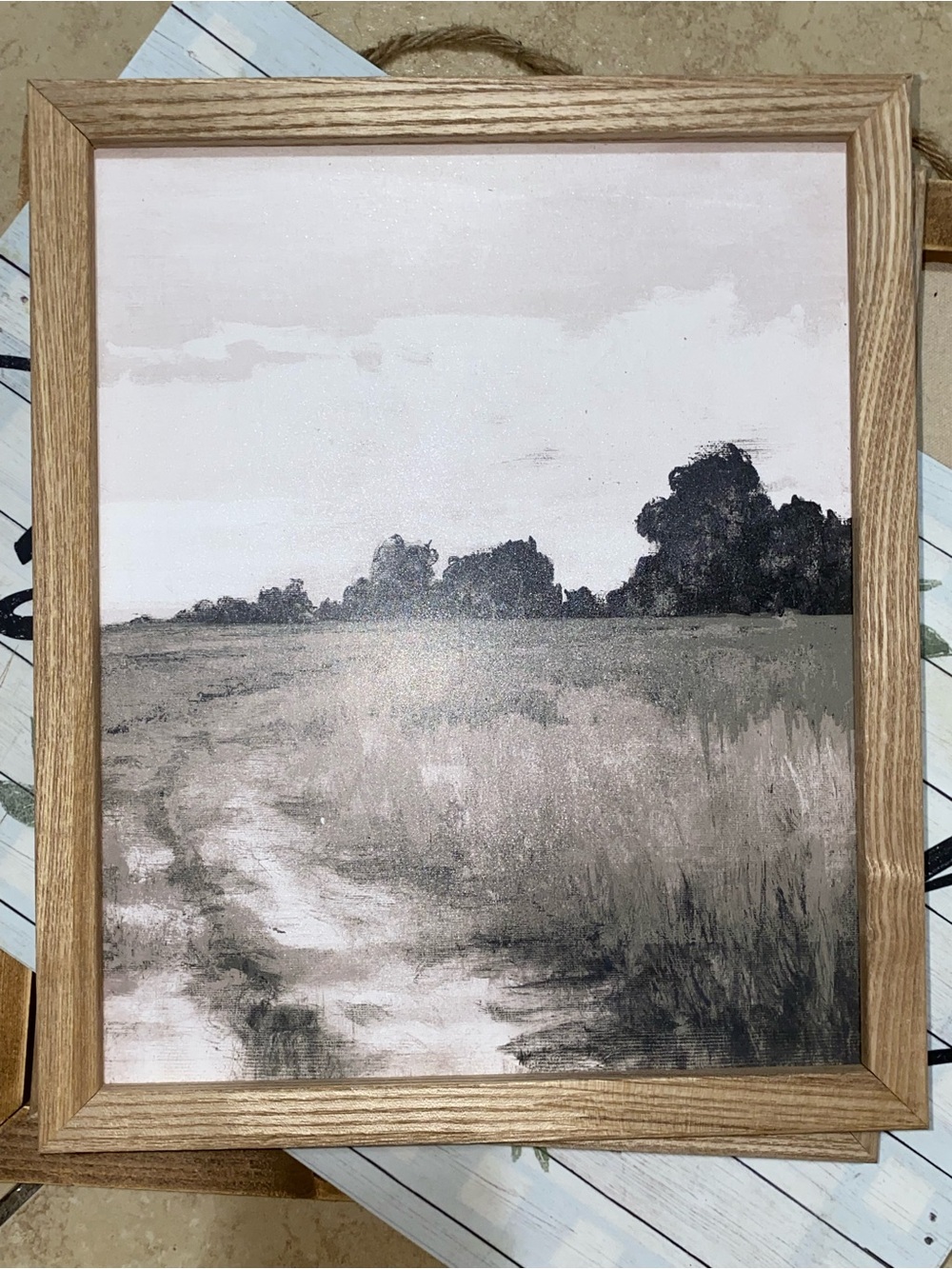 Muted Beige & Gray Landscape Art Print with Wood Frame
